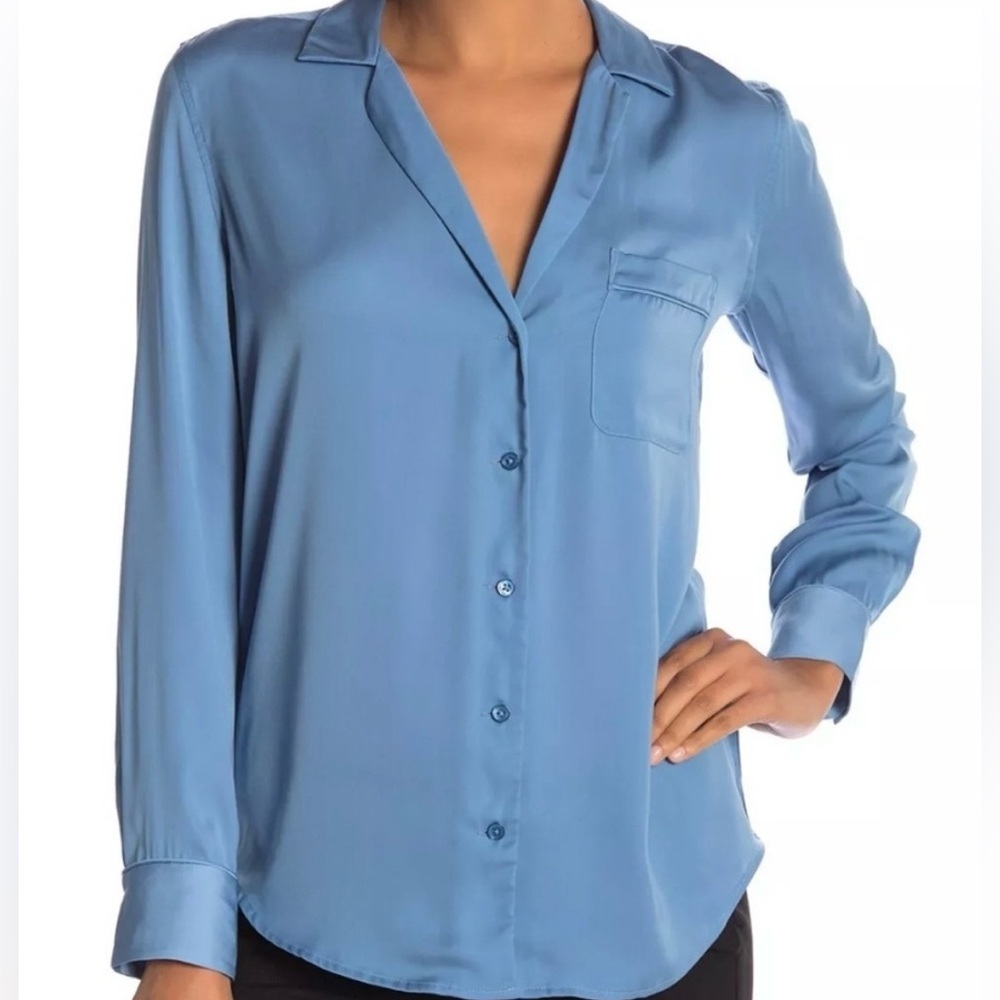 Equipment Women's Keira Satin Button-Down Blouse Blue size Small EUC
